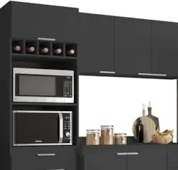 Armário de Cozinha Com Tampo CP04 250cm Pérola Preto Z34      - Mpozen