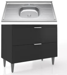 Balcão de Cozinha Com Pia Inox 100cm Pérola Z34 Preto       - Mpozenat