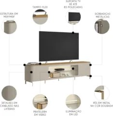 Rack Bancada TV 85 Pol 239cm com LED Martan Tauari/Off Flex L06 - Mpoz