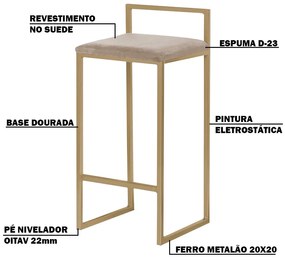 Kit 2 Banquetas Decorativa Jasmine Base Gold Suede Cappuccino G41 - Gran Belo