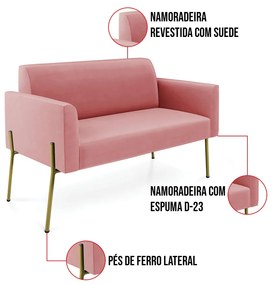 Sofá Namoradeira e Poltrona Pé de Ferro Dourado Marisa Suede D03 - D'Rossi - Rose