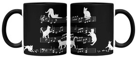 Caneca Gatos Musical Cat Lover Nerd Preto com Alça Preta