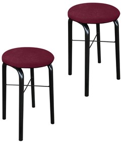 Kit 02 Banquetas Baixa Manu Suede - Vinho