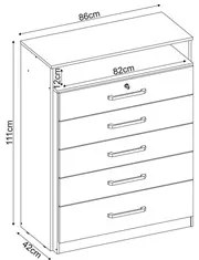Cômoda Para Quarto 5 Gavetas 1 Nicho Triunfo D02 Branco - Mpozenato