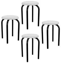 Kit 4 Banquetas Baixas Empilháveis em Aço Maviê Sintético Branco/Preto