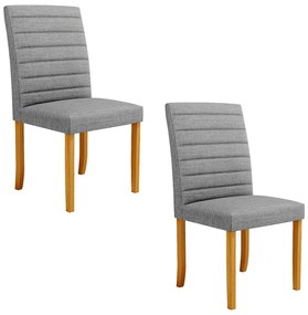 Kit 2 Cadeiras de Sala de Jantar Estofadas Veiga Madeira Maciça Linho Cinza G78 - Gran Belo