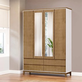 Guarda Roupa MDF 4 Portas Cullen 4 Gavetas OffWhite/Freijó G74 - Gran Belo
