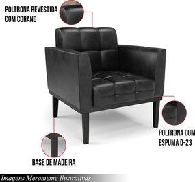 Kit 2 Poltronas Decorativas Karen Pés Fixo em Madeira PU Preto Brilho G19 - Gran Belo
