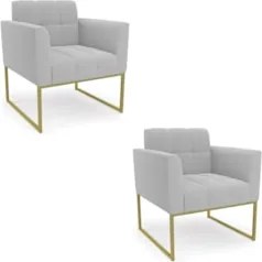 Poltrona Sala Base Industrial Dourado Kit 2 Ana Bouclé Cinza - Ibiza