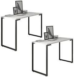 Kit 2 Mesas Escritório 120cm Estilo Industrial New Port F02 Branco -
