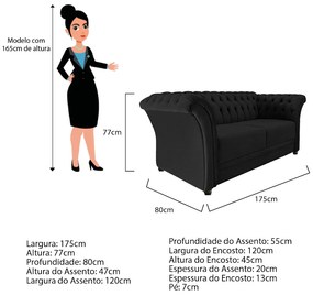 Namoradeira Chesterfield Sofia Corano Preto - ADJ Decor