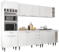 Armário de Cozinha Com Tampo CP07 280cm Pérola Branco Z34 - Mpozen