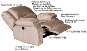 Poltrona do Papai Reclinável Manual Magnum Veludo Creme G23 - Gran Belo
