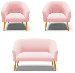 Namoradeira e 2 Poltronas Pé Palito Castanho Stella Suede D03 - D'Rossi - Rosa Bebê