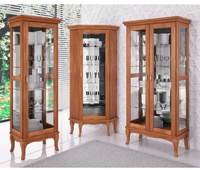 Cristaleira Decorativa com Nicho Sala de Estar Bragi Madeira Maciça Imbuia G42 - Gran Belo