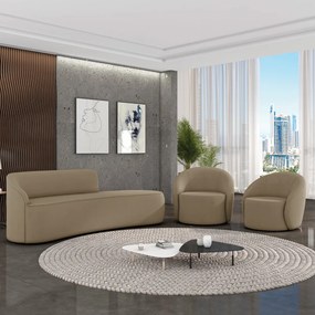 Sofá 4 Lugares Orgânico 220cm Morgan e 2 Poltronas Lua Suede Marrom Rato D03 - D'Rossi