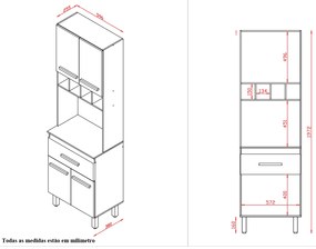 Kit Zínia Com Paneleiro 9 Portas 4 Gavetas Cozinha MB1 180cm