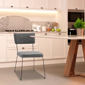 Kit 6 Cadeiras de Jantar Decorativa Base Aço Preto Luigi Linho Cinza G17 - Gran Belo