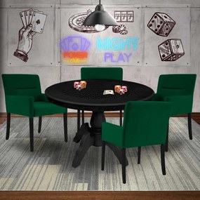 Mesa de Jogos Carteado Montreal Redonda Tampo Reversível Preto com 4 Cadeiras Vicenza Verde G36 G15 - Gran Belo