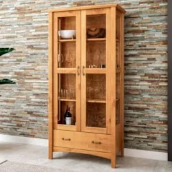 Cristaleira de Madeira 2 Portas e Gaveta Hazel Carvalho Z25 - Mpozenat