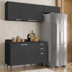 Armário de Cozinha Com Tampo CP03 190cm Pérola Preto Z34      - Mpozen