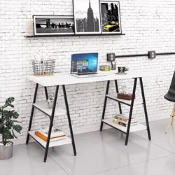 Mesa Escrivaninha Cavalete 135cm Estilo Industrial Prisma C08 Branco C