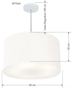 Lustre Pendente Cilíndrico Md-4257 Cúpula em Tecido 45x30cm Branco - Bivolt