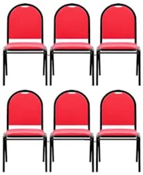 Kit 6 Cadeiras Hoteleiras Auditório Empilhável Sintético Z33 Vermelho