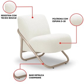 Poltrona Sala Estar Industrial Champanhe Kit 2 Martina Bouclê Off White K01 - D'Rossi