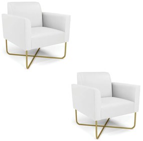 Kit 2 Poltronas Base X Industrial Dourado Marisa Corino D03 - D'Rossi - Branco