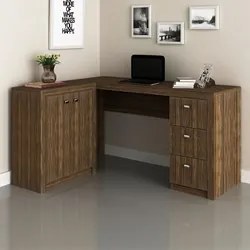 Mesa para Home Office com Gavetas e 2 Portas Nogal - Tecno Mobili