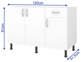 Balcão Viena Cozinha Para Pia 120cm 3 Portas 1 Gaveta Branco