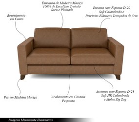 Sofá Sala de Estar Living 3 Lugares 200cm Presley Pés Madeira Couro Conhaque G52 - Gran Belo