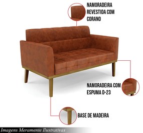 Poltrona Namoradeira Decorativa Karen Pés Fixo em Madeira Castanho Pu Nozes G19 - Gran Belo