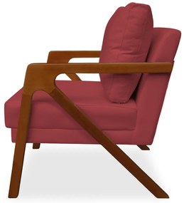 Poltrona Decorativa Amber Base De Madeira Veludo Vermelho