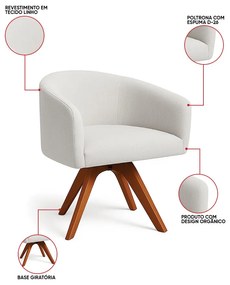 Poltrona Sala Base Giratória Madeira Arielle Linho D03 - D'Rossi - Cinza