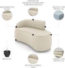 Sofá 2 Lugares 140cm Wendi e Poltrona Steve Veludo Bege I01  - Mpozena