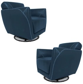 Kit 2 Poltronas Decorativas Valentina Sala de Estar Giratória Couro Azul Marinho Brilho G40 - Gran Belo