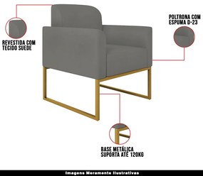 Poltrona Decorativa Isabella Base Industrial Suede Grafite/Dourado G19 - Gran Belo