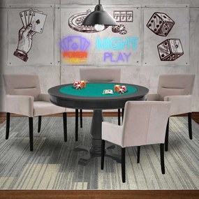 Mesa de Jogos Carteado Victoria Redonda Tampo Reversível Preto com 4 Cadeiras Vicenza Suede Nude G36 G15 - Gran Belo