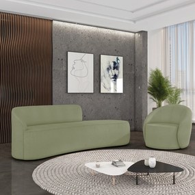 Sofá 4 Lugares Orgânico 220cm Morgan e Poltrona Lua Bouclê - Verde - Pistache
