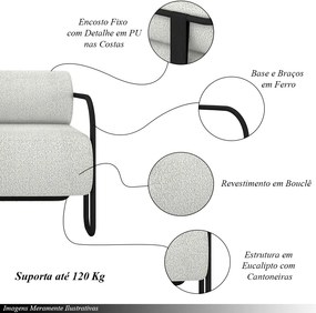 Poltrona Decorativa Sala de Estar Polatsk Base Industrial de Ferro Bouclê Cinza Claro G33 - Gran Belo