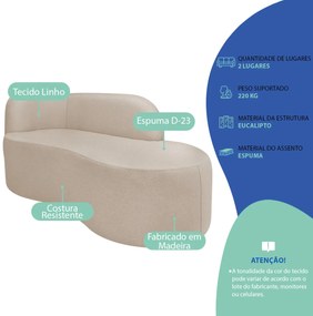 Divã Recamier Orgânico Tokyo 160cm Lado Direito Linho - ADJ Decor