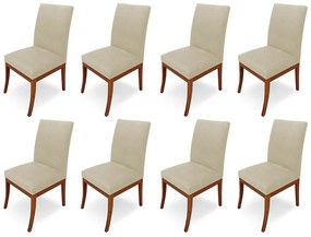 Conjunto 8 Cadeiras Raquel para Sala de Jantar Base de Eucalipto Suede Bege
