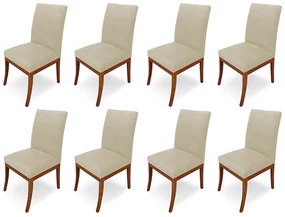 Conjunto 8 Cadeiras Raquel para Sala de Jantar Base de Eucalipto Suede Bege