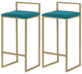 Kit 2 Banqueta Decorativa Selena Base Gold Suede Azul Claro G41 - Gran Belo