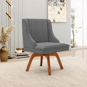 Poltrona Decorativa Base Giratória de Madeira Firenze Linho Grafite/Natural G19 - Gran Belo