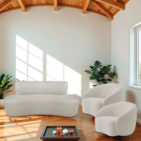 Kit Recamier Curvo Amsterdã 200cm e 2 Poltronas Amore Luxo Linho