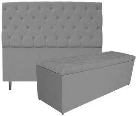 Kit Cabeceira e Calçadeira Liverpool 140 cm Casal Corano Cinza - ADJ Decor