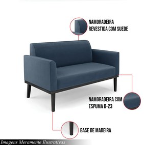 Poltrona Namoradeira Decorativa Isabella Pés Fixo em Madeira Preto Suede Azul Marinho G19 - Gran Belo